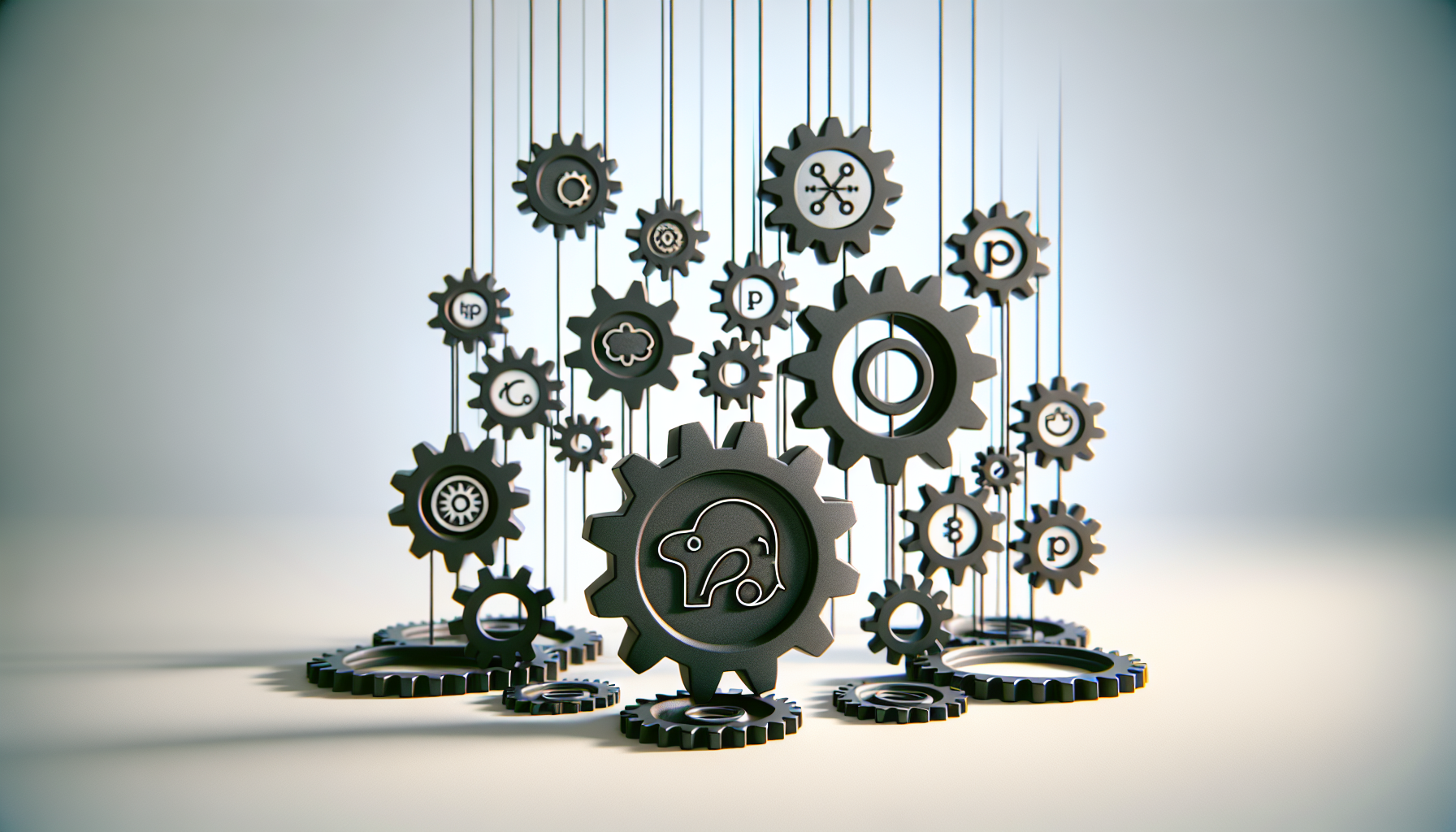 A conceptual image showcasing object-oriented programming with special focus on PHP Traits. The central focus is a neatly organized network of interconnected gears, symbolizing the interrelation of code elements in object-oriented programming. Among these gears, one standout gear embossed with the universal symbol for PHP (an elePHPant) representing PHP Traits. The setting is a serene aesthetically pleasing minimalist environment to indicate the convenience and efficiency of reusing code through object-oriented PHP Traits.