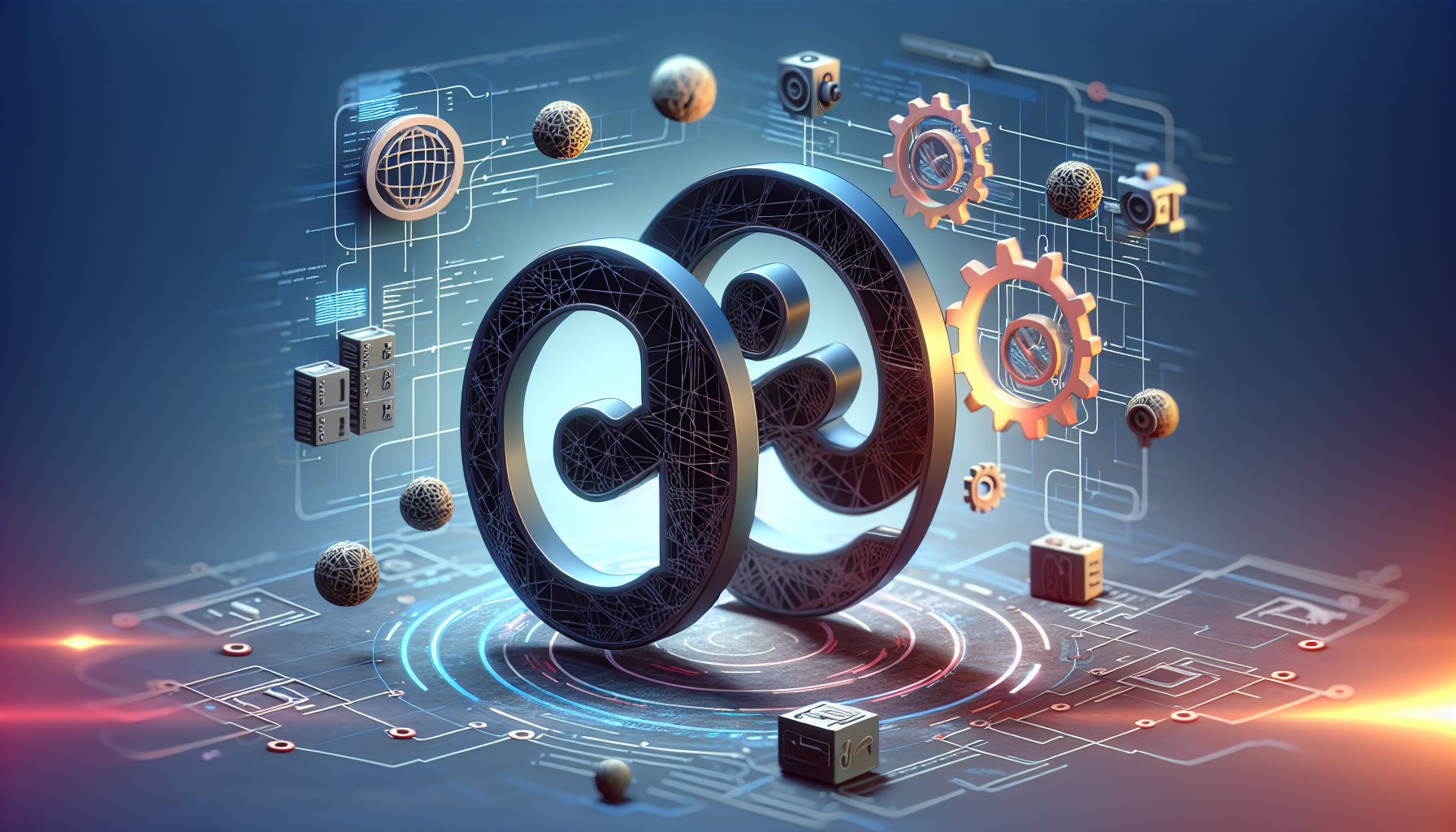 An abstract image illustrating between the connection of PHP, a popular programming language, and the concept of reflection API. The image depicts a large 3D PHP logo and its reflection forming an interconnected network. Besides that, symbols of gears and other computing components are dynamically moving or shifting around the PHP symbol indicating the dynamic behavior modification of programming. Make sure not to include people, textual contents, or any brand logos in the image.