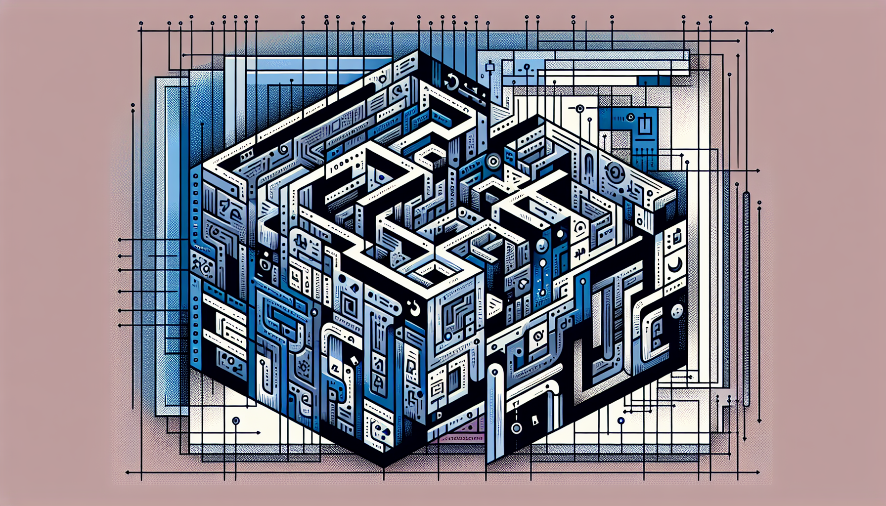 An abstract representation of coding concepts in PHP like Traits, Namespaces, and Closures. The image displays visual symbols to represent each concept without human characters. The 'traits' could be shown as interlocking puzzle pieces, 'namespaces' as separate compartments or rooms in a complex structure like a labyrinth, and 'closures' as closing or locking mechanisms like a padlock or a gate. None of these symbols should contain any text or brand names. All shapes, features and contents of the image are abstract and not associated with any real brands or companies.
