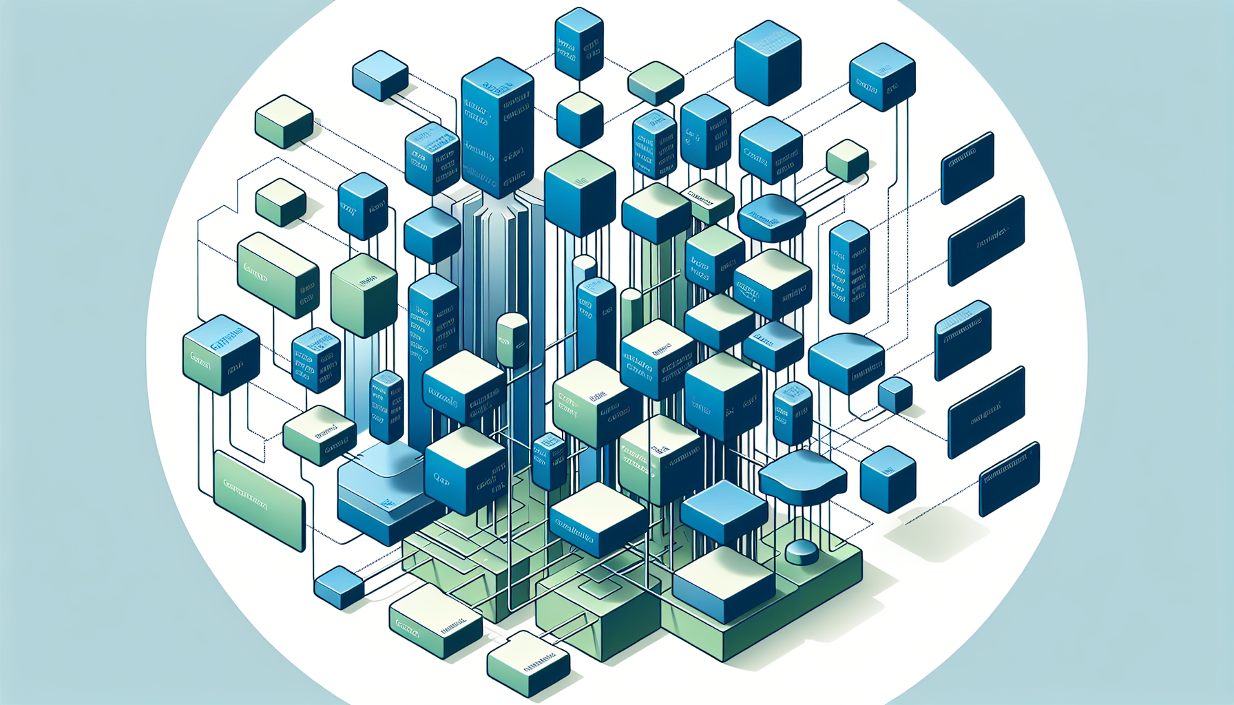 A conceptual representation of the organization and grouping of code. Imagine an array of geometric shapes, each corresponding to a section of code. Respecting the rules, there are no text, brand names, logos or people within the image. Certain shapes, such as cylinders or 3D cubes, could symbolize different PHP namespaces. These shapes are connected by thin lines, representing the links or relationships between different sections of code. A non-obtrusive color palette incorporates shades of blue and green, aiding with readability of the structure.