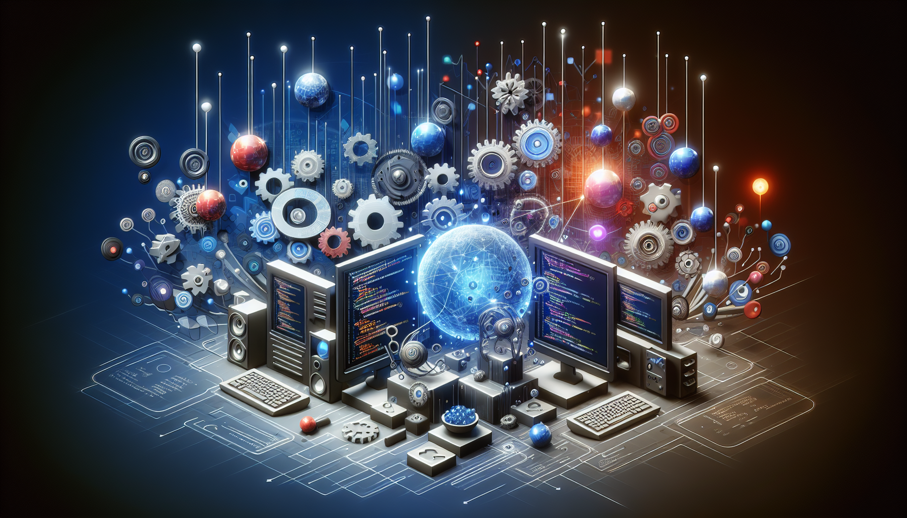 An image representing the concept of 'Optimizing PHP Performance: Tips and Tricks', without human figures, text, item text, or brand names. The image may depict a scene showing a stylized digital atmosphere, with various digital gadgets and apparatus like coding console, digital balls representing data flowing smoothly, gears running efficiently, and abstract symbols signifying high-speed computing and debugging, all tied up together in an esthetically pleasing way while rendering the feeling of a highly performant PHP environment.