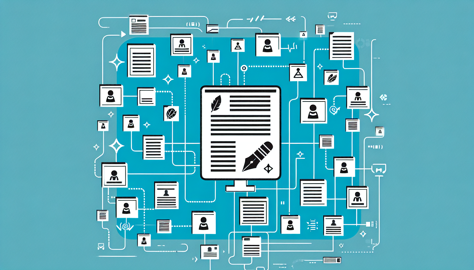 Imagine an illustration representative of the concept of 'Programmatically Changing WordPress Post Authors in Bulk'. Picture a computer screen with code lines, showing symbols of replace and bulk actions. There would also be a stylized representation of a post or an article - not a specific one, just a general symbol - floating above multiple identical little squares, implying 'bulk'. The squares transform into different symbols, each showing a distinctive icon of an author (pen, feather, quill), indicating a change of authors. There are no people, brand names, or logos. The image does not contain any text.