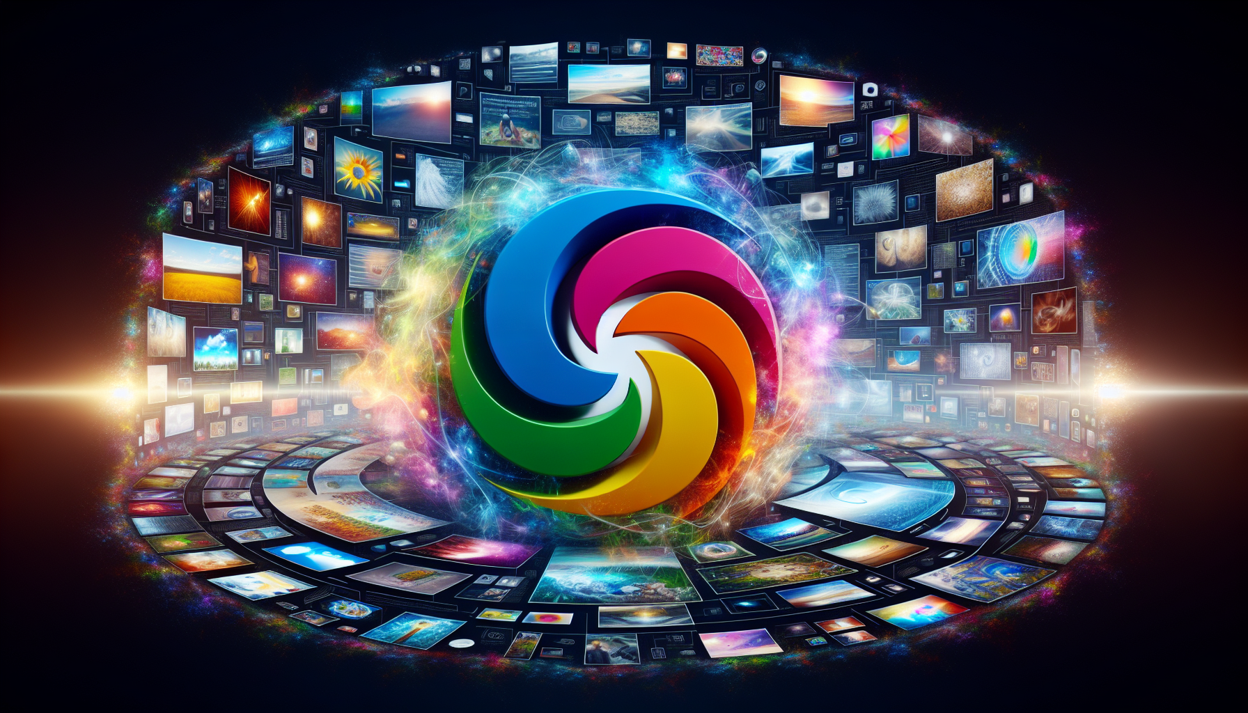 A conceptual illustration signifying the process of basic image processing using PHP's GD library. At the center, there is a large, abstract representation of the GD library logo. Around it, multiple images are scattered; these images morph and alter in various ways, such as their color intensities changing, them being resized, or rotated. These transformations represent the essential capabilities of the PHP GD library. Each image is generic, without text, brand names, logos or people. The atmosphere becomes progressively more vivid and colorful from the center of the 'GD library' symbol to demonstrate the transformative power of the library on images.