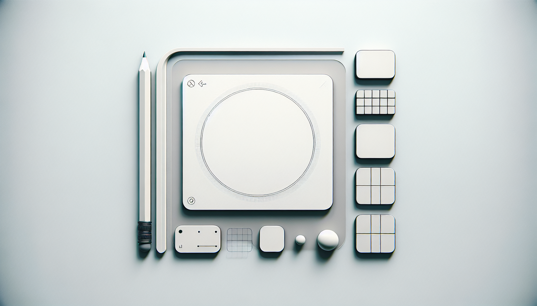 An image designed for a tech article featuring a minimalist digital interface. Depict a blank, streamlined dashboard with various empty square and rectangular widgets. One specific widget should have a pencil icon in it, hinting towards its function as a drafting tool. Incorporate colors like light grays, whites and low-saturation blues to give a serene and professional feeling. Avoid any text or human figures, also exclude any recognizable brands or logos.