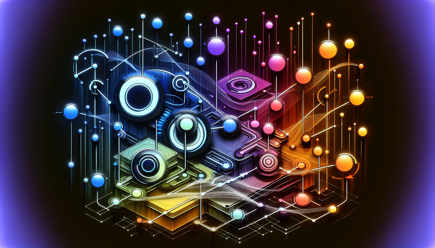 An abstract digital representation of a RESTful network in action: various interconnected nodes representing endpoints, data packets flowing from one node to another, symbolic to the extension and customization capabilities of a certain Content Management System's (CMS) REST API. The colors of nodes changing as if undergoing transformation, and they are linked through digital signals, representing the data flow. Stick to generic shapes, lines, and color gradients, making it a creative and conceptual image.