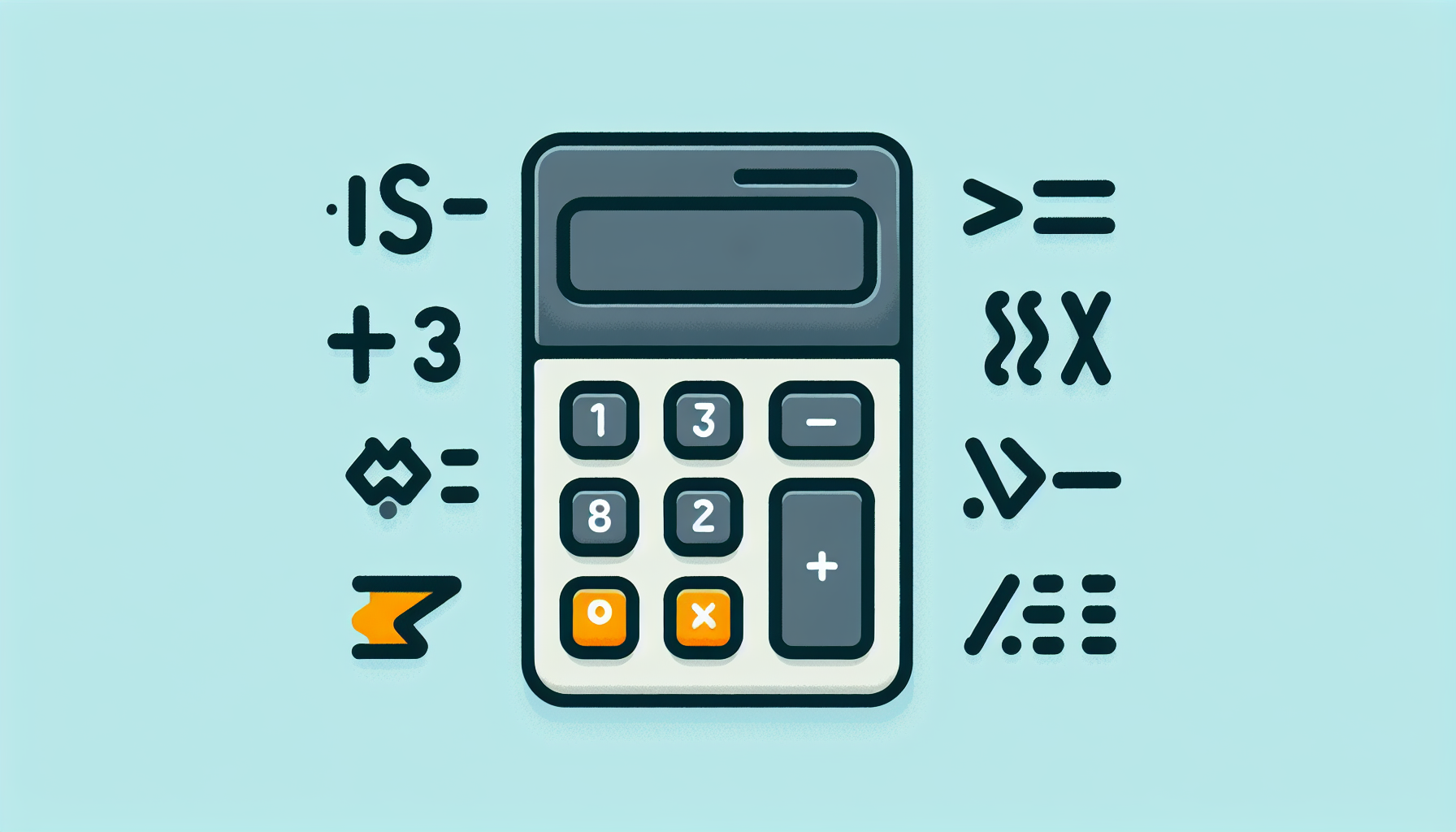 A simplistic yet informative illustration of a generic calculator on one side of the image and some symbolic JavaScript coding constructs on the other side. The calculator should not have any brands or logos. It should have typical buttons for numbers and mathematical operations but no text on them. The JavaScript code symbols should represent variables, functions, and math operations but should remain abstract to avoid revealing any specific code.